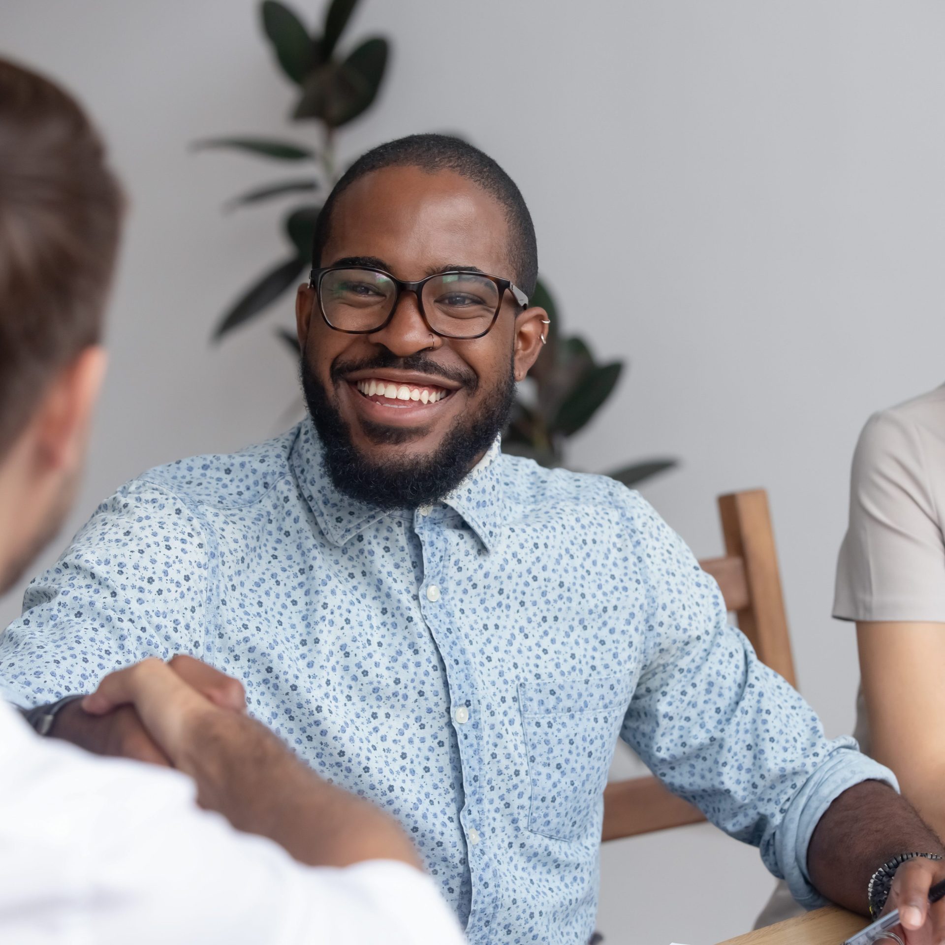Happy,African,Hr,Recruit,Manager,Handshake,Hire,Candidate,At,Business Interview
